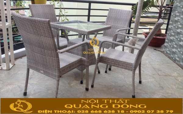 Bàn ghế giả mây QD-207 cho không gian quán cafe ngoài trời