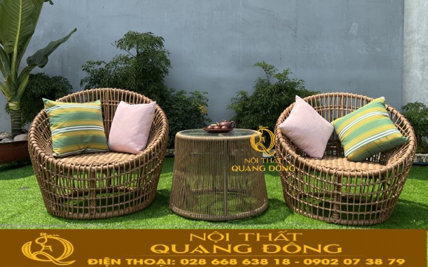 bàn ghế trứng đan sợi mây nhựa tròn bản lớn 8 ly
