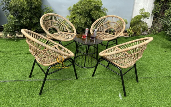Bàn ghế mây nhựa QD - 2083 kiểu dáng bo tròn