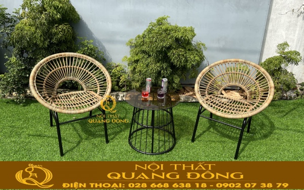 Bàn ghế giả mây ngoài trời thiết kế tinh tế, đơn giản