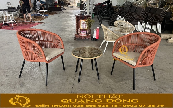 Bàn ghế đan giả mây QD - 2085 được sản xuất trực tiếp tại xưởng Nội thất Quang Đông