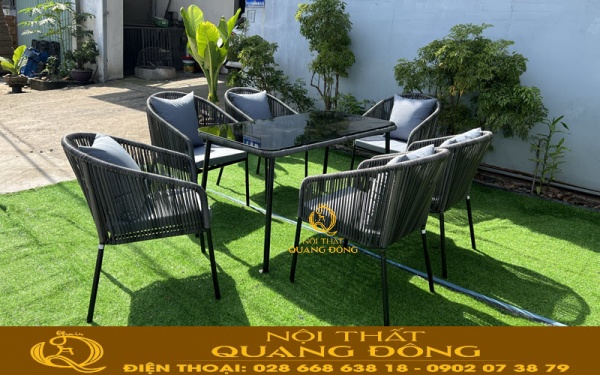 Tiện nghi đa năng hơn khi sử dụng bộ bàn 6 ghế làm bàn ăn điểm tâm kết hợp bàn trà cafe cho ngoại thất sân vườn