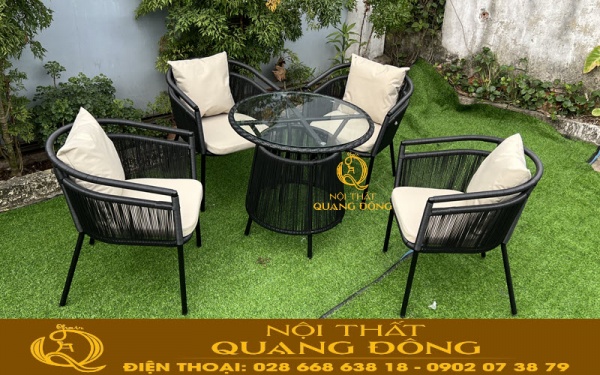 Bàn ghế giả mây QD-2088 đan sợi mây nhựa tròn 5 ly theo yêu cầu Palace Resort Long Hải Vũng Tàu