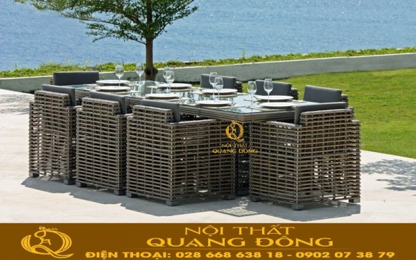 Bộ bàn ghế ăn giả mây ngoài trời QD-2089 mang phong cách sang trọng, thông thoáng