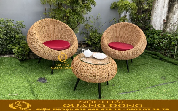 Mẫu bàn ghế giả mây QD-2093 thiết kế sáng tạo sang trọng, kết hợp nét đẹp mộc mạc tự nhiên