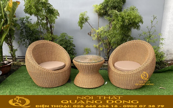 Bàn ghế giả mây hình trứng QD-2094 gam màu vàng nhẹ nhàng, sang trọng