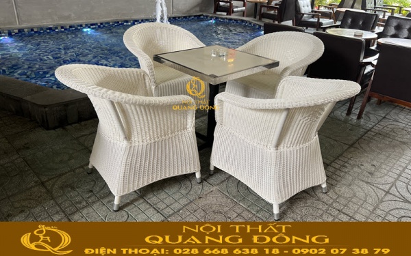 Mẫu bàn ghế giả mây QD-2095 vẻ đẹp tinh khiết cho không gian ngoài trời hiện đại