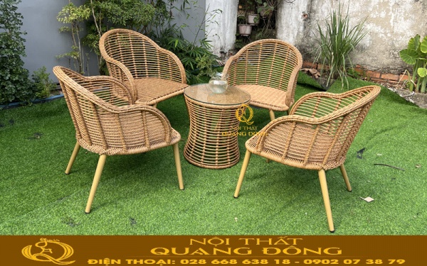 Bàn ghế mây nhựa QD-2097 thiết kế tổng thể hài hoà, sang trọng