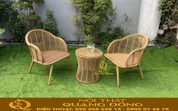 Bàn ghế giả mây QD-2097 với bộ 2 ghế 1 bàn dùng cho ban công