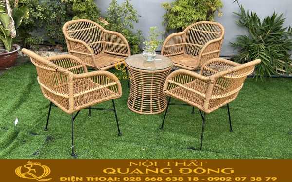 Bàn ghế mây nhựa QD-2098 mang phong cách thiết kế hiện đại