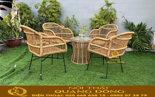 Bộ bàn 4 ghế mây nhựa QD-2098  cho không gian sân vườn, ngoài trời