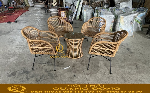 Bàn ghế giả mây QD-2098 sử dụng nguyên vật liệu cao cấp