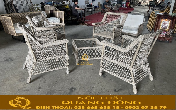 Bàn ghế đan nhựa giả mây hàng chính phẩm, hàng đặt chuẩn chất lượng, bộ bàn ghế giả mây QD-2104