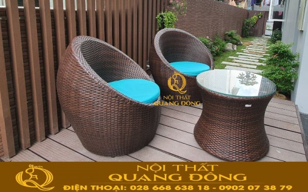 Bộ bàn ghế mây nhựa QD-211 hình trứng ngộ ngĩnh