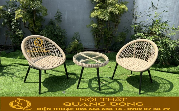 Bàn mặt kính bộ bàn ghế giả mây QD - 2110
