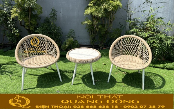 Bàn ghế đan giả mây QD - 2110 phù hợp diện tích ban công