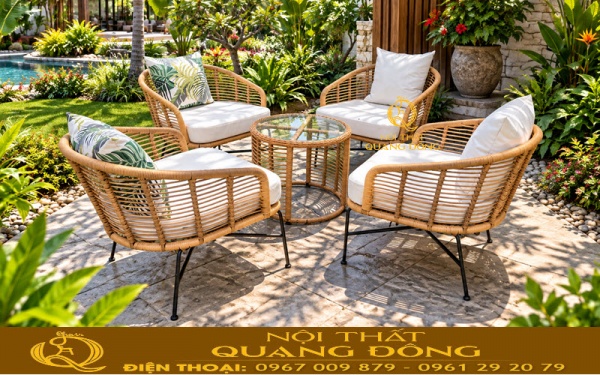 Bàn ghế giả mây QD-2116 phù hợp nhiều không gian ngoài trời