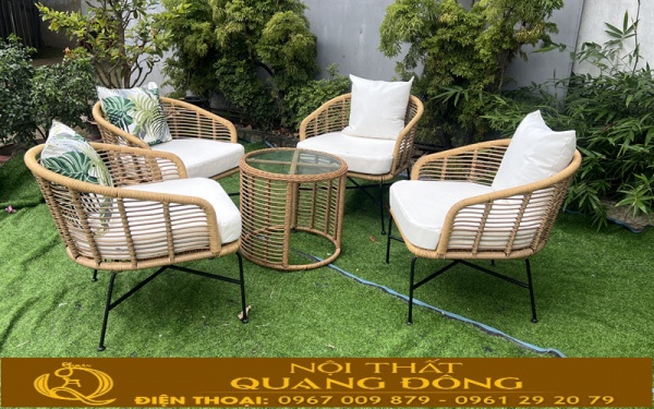 Bàn ghế giả mây QD-2116 sử dụng khung bằng thép sơn tĩnh điện chắc chắn
