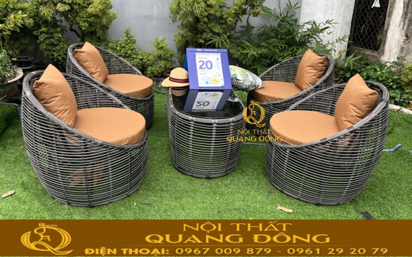 Bàn ghế giả mây QD-2117 màu xám thời thượng mang vẻ đẹp hiện đại