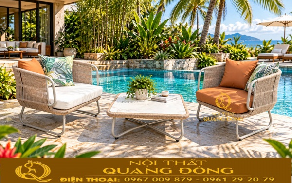 Hoàn thiện không gian nghỉ dưỡng với bàn ghế giả mây QD-2118 
