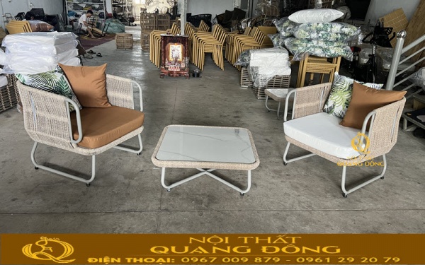 Bàn ghế giả mây QD-2118 vừa được hoàn thiện tại xưởng Nội thất Quang Đông