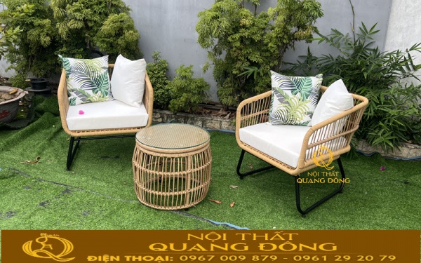 Bàn ghế giả mây QD-2119 có khung bằng thép sơn tĩnh điện chắc chắn