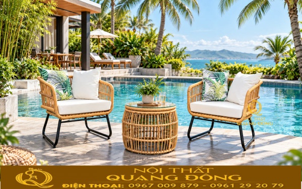 Bàn ghế giả mây QD-2119 phù hợp nhiều không gian