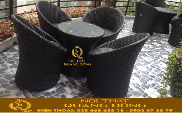 Bàn ghế giả mây QD-266 được dùng cho ngoài trời sân vườn