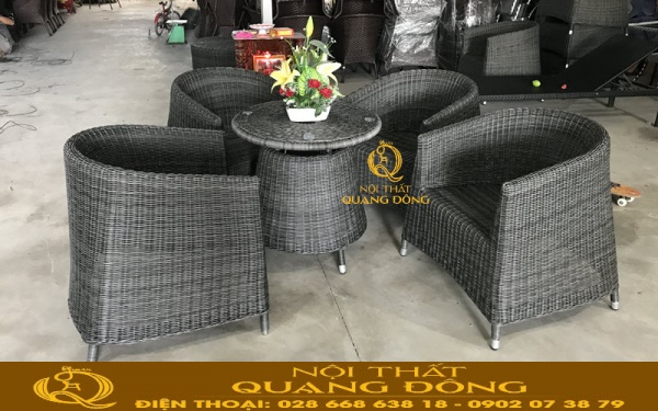 Bàn ghế giả mây QD-269 đan sợi mây nhựa tròn siêu bền