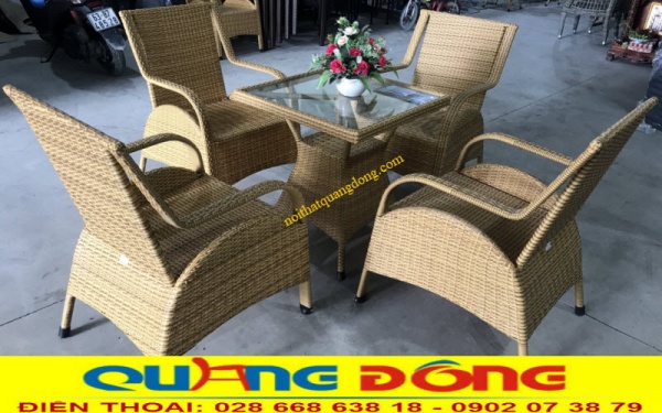 Bàn ghế cafe giả mây QD-272 gam màu vàng tre tự nhiên nhã nhặn