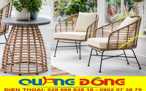 gam màu vàng sang trọng cho không gian thêm nổi bật của mẫu bàn ghế giả mây QD-278