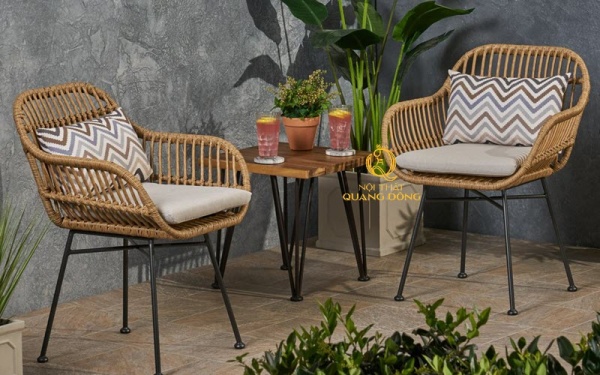 Mẫu bàn ghế giả mây QD-279 đan sợi nhựa tròn bản lớn 8 ly độ bền cao 