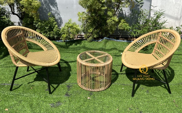 Bàn ghế giả mây QD-282 thiết kế độc đáo tinh tế cho không gian ngoài trời