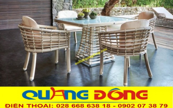 Mẫu bàn ghế đan sợi mây nhựa giả mây tre tự nhiên dùng cho ngoại thất sân vườn