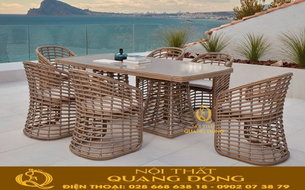 Bàn ghế ăn giả mây ngoài trời QD-297