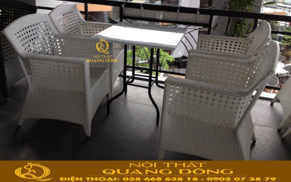 Bàn ghế giả mây sang chảnh cho quán cafe, khu resort QD-303S Mẫu bàn ghế giả mây sang trọng QD-303S
