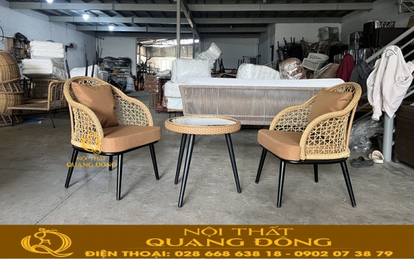 Bàn ghế giả mây QD-309 vừa hoàn thiện tại xưởng Nội thất Quang Đông