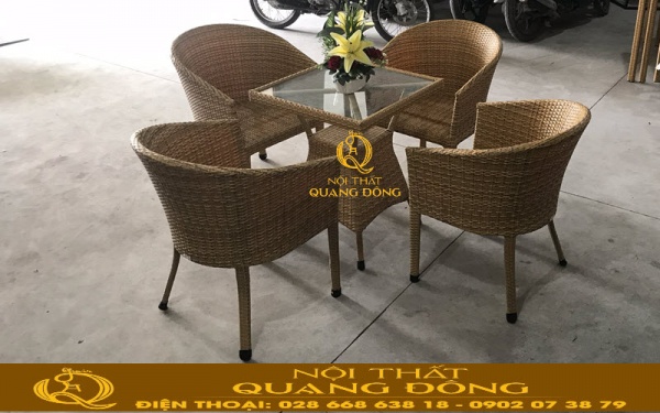 Mẫu bàn ghế dùng cho sân vườn ngoài trờì bằng nhựa giả mây chuyên dùng cho quán cafe QD-311