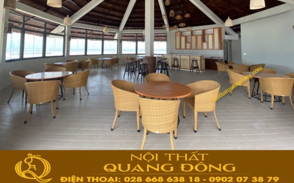 Bàn ghế giả mây cho quán cafe QD-311 Mẫu bàn ghế giả mây QD-311 màu vàng tại Blue Sapphire Resort Vũng Tàu