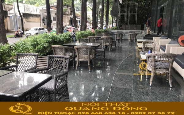 Bàn ghế giả mây QD - 315 tại không gian quán cafe