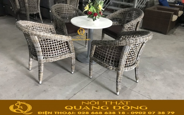 Mẫu ghế giả mây QD-315 đan sợi mây nhựa tròn tại xưởng Nội Thất Quang Đông