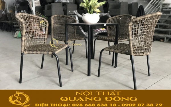 Bàn ghế giả mây QD-340 thanh gọn bền chắc Bộ bàn ghế giả mây QD-340 thiết kế gọn gàng, chắc chắn, đan sợi mây nhựa tròn siêu bền