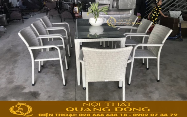 Bộ bàn ghế giả mây QD-351 gam màu xám chu kỳ tinh tế