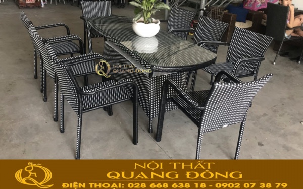 Bộ bàn 8 ghế bằng nhựa giả mây QD-351