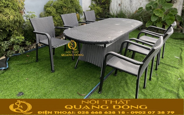 Bộ bàn BBQ 6 ghế thiết kế vuông vức đơn giản mà sang trọng đẹp tiện nghi cho sân vườn