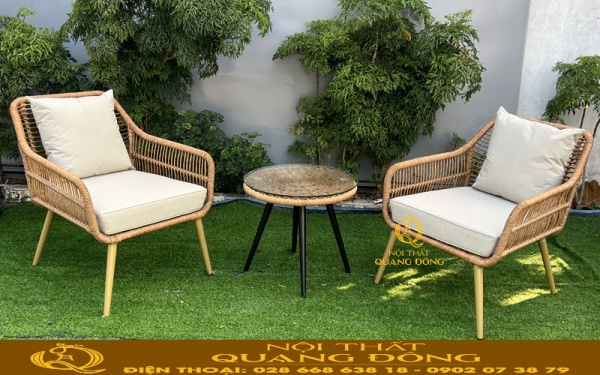 Mẫu ghế đan mây nhựa giả mây QD-353 đẹp sang trọng tiện nghi cho góc sân vườn
