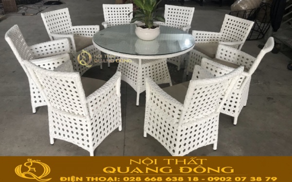 Bàn ghế giả mây màu trắng QD-357 gam màu trắng 