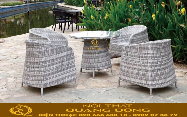 Mẫu bàn ghế giả mây cho quán cafe QD-360 Bàn ghế giả mây QD-360 đan sợi mây nhựa sang trọng