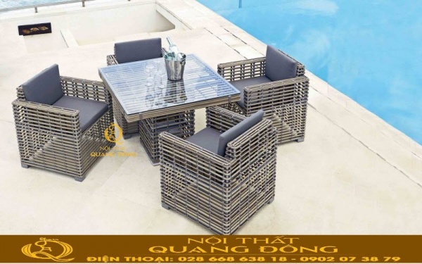 Bộ bàn ghế giả mây QD-366 cho không gian sân vườn ngoài trời bằng nhựa giả mây