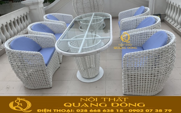 Bàn ghế ăn ngoài trời sân vườn đan nhựa giả mây, sang trọng đẳng cấp, hiện đại bậc nhất 